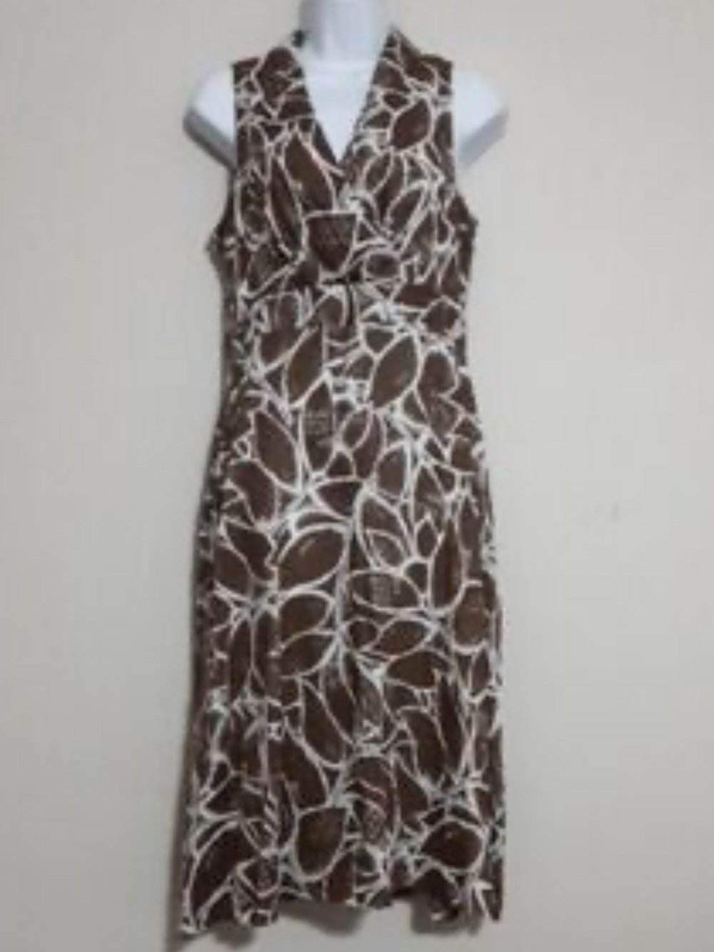 Rafaella Brown and White Leaf-Print Midi Dress